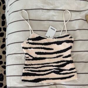 Black and Cream Sequin Striped Women's Top